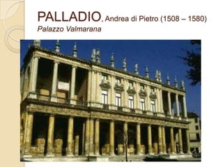 La Villa Capra. El mayor éxito conseguido por Palladio se debe a sus villas campestres. Son tratadas como verdaderos templos y consigue además integrar la arquitectura con el paisaje. Esta villa, también conocida como La Rotonda, es de planta centralizada y de una simetría rigurosa. Es el resultado de la aplicación del concepto de planta centralizada (que es religiosa) a un edificio civil