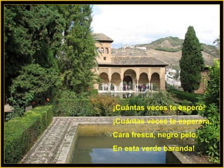 ¡Cuántas veces te esperó! ¡Cuántas veces te esperara, Cara fresca, negro pelo, En esta verde baranda! 