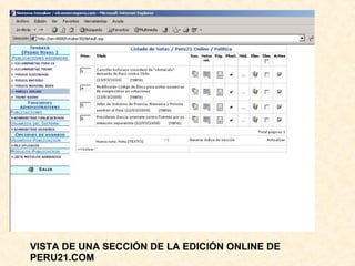 VISTA DE UNA SECCIÓN DE LA EDICIÓN ONLINE DE PERU21.COM  