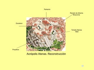 Acrópolis Atenas. Reconstrucción Partenón Erecteion Propíleos Templo Atenea Niké Recinto de Artemis Brauronia 