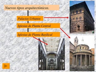 Nuevos tipos arquitectónicos. Palacios Urbanos Iglesias de Planta Central Iglesias de Planta Basilical 