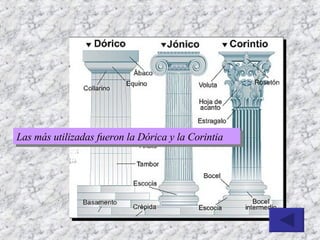 Las más utilizadas fueron la Dórica y la Corintia 