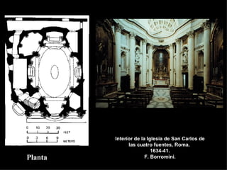 Interior de la Iglesia de San Carlos de las cuatro fuentes, Roma.  1634-41. F. Borromini. Planta 