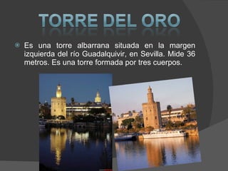 Es una torre albarrana situada en la margen izquierda del río Guadalquivir, en Sevilla. Mide 36 metros. Es una torre formada por tres cuerpos. 