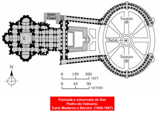 Fachada e columnata de San
Pedro do Vaticano.
Carlo Maderno e Bernini. (1656-1667)
 