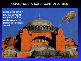 CÚPULA DE STA. SOFÍA: CONTRAFUERTES En los lados norte y sur, dos  bóvedas de medio cañón contrarrestan  la presión de la cúpula central. 