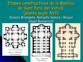 Etapes constructives de la Basílica de Sant Pere del Vaticà  (planta segle XVI) Donato Bramante, Rafaello Sanzio i Miquel Àngel Buonarroti 