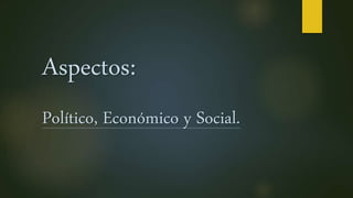 Aspectos:
Político, Económico y Social.
 