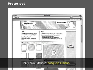 Prototipos




         Muy baja ﬁdelidad: bosquejo a mano
 