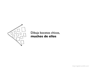 Dibuja bocetos chicos,
muchos de ellos




                         http://ugleah.tumblr.com/
 