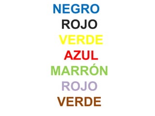 NEGRO
ROJO
VERDE
AZUL
MARRÓN
ROJO
VERDE
 