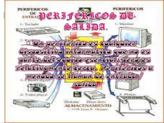 PERIFÉRICOS DE SALIDA.Un periférico es cualquier dispositivo informático que no es parte del equipo esencial, pero es relativamente cerca. Periféricos a menudo se llaman de entrada / salida