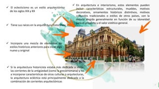 LO MEJOR PARA usted
E M P R E S A D E C O M P U E S T O S
O R G Á N I C O S
2
 El eclecticismo es un estilo arquitectónico
de los siglos XIX y XX
 Incorpora una mezcla de elementos de
estilos históricos anteriores para crear algo
nuevo y original
 Tiene sus raíces en la arquitectura historicista
 En arquitectura e interiorismo, estos elementos pueden
incluir características estructurales, muebles, motivos
decorativos, ornamentos históricos distintivos, motivos
culturales tradicionales o estilos de otros países, con la
mezcla elegida generalmente en función de su idoneidad
para el proyecto y el valor estético general.
 Si la arquitectura historicista estaba más dedicada a imitar
las corrientes de la antigüedad (como la grecorromana) y no
a incorporar características de otras culturas o arquitecturas,
la arquitectura ecléctica está principalmente dedicada a la
combinación de corrientes arquitectónicas
 