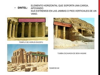 ELEMENTO HORIZONTAL QUE SOPORTA UNA CARGA,
• DINTEL:   APOYANDO
            SUS EXTREMOS EN LAS JAMBAS O PIES VERTICALES DE UN
            VANO.
 