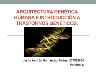 ARQUITECTURA GENÉTICA
HUMANA E INTRODUCCIÓN A
 TRASTORNOS GENÉTICOS.




   Jesús Andrés Hernández Bedoy 207592604
                                Patología.
 