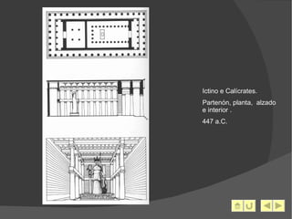 Ictino e Calícrates.  Partenón, planta,  alzado e interior .  447 a.C. 