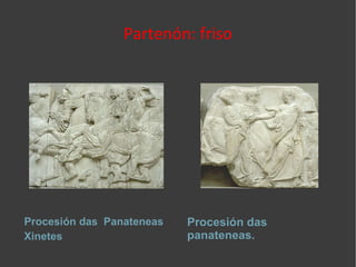 Partenón: friso Procesión das  Panateneas Xinetes Procesión das panateneas. 