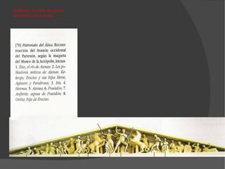 Partenón: frontón occidental. Reconstrución e restos 