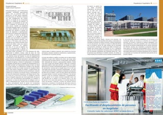 Arquitectura Hospitalaria ¢ especial
promateriales
36
material, que se cierra con una fachada ventilada de chapa
plegada de aluminio, interrumpida por los huecos verticales de
las ventanas, en una solución homogénea en el exterior que
se aligera, al interior, en las fachadas de los diferentes patios
mediante vidrio, permitiendo que el color de los panelados
interiores se manifieste, transmitiendo la caracterización
de los diferentes niveles. Unas pasarelas también de vidrio,
ligeras y nunca superpuestas, rompen el patio longitudinal.
El aparcamiento de sótano se cubre con una losa ajardinada
con elementos prefabricados de hormigón, que componen una
trama verde con espacios de circulación y estancia en su vacío.
Frente a la repetición como base compositiva exterior, en los
interiores se ha utilizado el panel de fenólico como elemento
modular, buscando a través del color, ajeno a la construcción,
la diferenciación de las diferentes zonas asistenciales.
Predominan las mamparas mixtas sobre solado en nave de
terrazo, con soluciones ligeras y modulares también en techos
y distribuciones. Por último, las instalaciones se han diseñado
evitando su presencia mediante soluciones centralizadas de alta
tecnología integradas en la arquitectura.
Fase III del HUMV de Santander
Inglada Arévalo Arquitectos
La Fase III, que podría estar en
funcionamiento en 2011, sustituye el
edificio de residencia general, dedicado
a hospitalización y atención ambulatoria
infantil y obstétrica, con cerca de 49.000
metros cuadrados distribuidos en tres
bloques de cinco plantas, en los que
se busca garantizar la luz natural y la
ventilación a todas las estancias. Los
bloques se sobrepondrán a un gran
zócalo, y estarán conectados en varias
alturas por una gran calle que los
atravesará, conectando todo el sistema
de hospitalización con el edificio ‘2
de Noviembre’, al Este, junto al que se
habilitará una gran plaza pública acristalada de acceso. A su
vez, se contará con unos corredores subterráneos que unirán
los tres bloques de hospitalización con el ‘2 de Noviembre’, con
Urgencias y con los bloques de la Fase II a través de diversos
núcleos. Para la construcción de la última fase hubo que resolver
algunos problemas iniciales. El terreno presentaba una gran
complicación causada por las aguas subterráneas y grandes
irregularidades con simas difícilmente cimentables. También
ha sido necesario desviar saneamientos que cruzaban todo
el recinto hospitalario. Durante los trabajos de cimentación,
se fueron analizando y resolviendo otros factores del futuro
edificio, como el mobiliario, las habitaciones, el confort, el
ahorro de energía o las zonas ajardinadas.
Planta de Acceso - Fase III
 