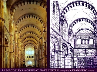 LA MAGDALENA de VEZELAY. NAVE CENTRAL  (fotografía)  Y TRANSEPTO  (dibujo) 