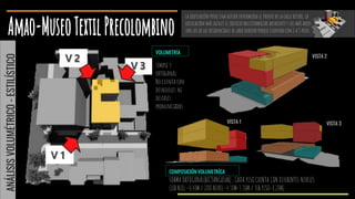 simple y
ortogonal.
No cuenta con
desniveles ni
desfases
pronunciados
La edificación posee una altura intermedia el frente de la calle retiro, la
edificación más alta es el edificio multifamiliar adyacente y los más bajos
son los de las residenciales al lado derecho porque cuentan con 2 a 3 pisos.
VISTA 2
VISTA 1 VISTA 3
FORMA ORTOGONAL(RECTANGULAR) , CADA PISO CUENTA CON DIFERENTES NIVELES
(1ER NIEL =0.48M / 2DO NIVEL=.4.38M-3.38M / 3ER PISO=8.28M)
VOLUMETRÍA
COMPOSICIÓN VOLUMETRÍCA
ANÁLISISVOLUMÉTRICO-ESTILÍSTICO
 