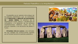 Período Paleolítico y La Arquitectura
El paleolítico es el período más antiguo de
los periodos prehistóricos, que se carac...