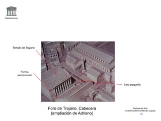 Claseshistoria
Historia del Arte
© 2006 Guillermo Méndez Zapata
Foro de Trajano. Cabecera
(ampliación de Adriano)
Forma
semicircular
Templo de Trajano
Atrio pequeño
 