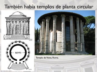 También había templos de planta circular
Templo deVesta, Roma.
 
