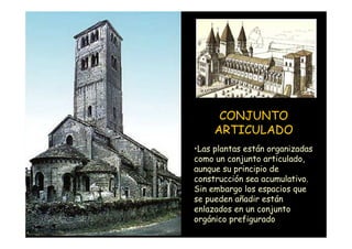 CONJUNTO
                         ARTICULADO
                    •Las plantas están organizadas
                    como un conjunto articulado,
                    aunque su principio de
                    construcción sea acumulativo.
                    Sin embargo los espacios que
                    se pueden añadir están
                    enlazados en un conjunto
Mª Victoria Landa   orgánico prefigurado
 