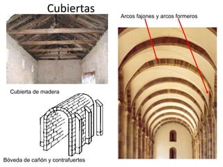 Cubiertas         Arcos fajones y arcos formeros




  Cubierta de madera




Bóveda de cañón y contrafuertes
 