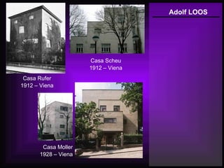Adolf LOOS
Casa Rufer
1912 – Viena
Casa Scheu
1912 – Viena
Casa Moller
1928 – Viena
 