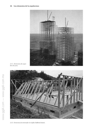 26 Los elementos de la arquitectura
2.11. Estructura de esque-
leto de acero.
2.12. Estructura de entramado sin rigidez (balloon frame).
www.ggili.com
—
www.ggili.com.mx
 