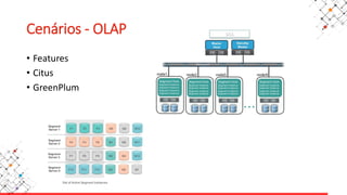 Cenários - OLAP
• Features
• Citus
• GreenPlum
 