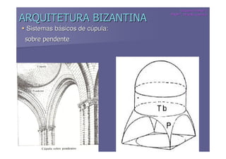 Disciplina THAUP I
                               PROFª.: Priscilla Loureiro
                               PROFª
ARQUITETURA BIZANTINA
 Sistemas básicos de cúpula:
 sobre pendente
 