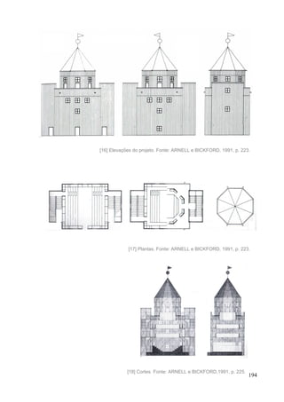 194
[18] Cortes. Fonte: ARNELL e BICKFORD,1991, p. 225.
[17] Plantas. Fonte: ARNELL e BICKFORD, 1991, p. 223.
[16] Elevações do projeto. Fonte: ARNELL e BICKFORD, 1991, p. 223.
 
