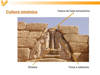 Cultura micénica Coluna de fuste troncocónico
Simetria Força e soberania
 