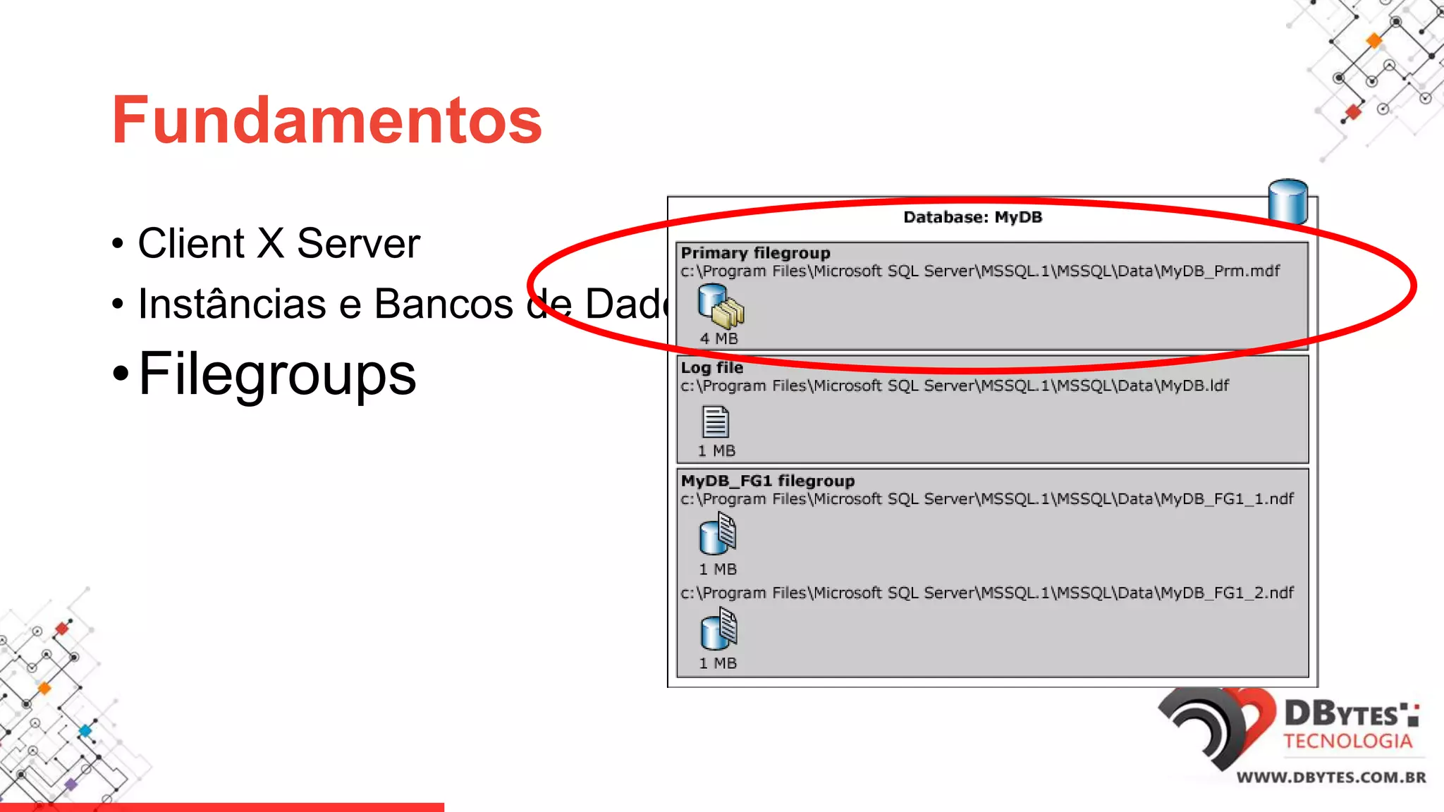 Fundamentos
• Client X Server
• Instâncias e Bancos de Dados
•Filegroups
 