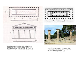 RECONSTRUCCIÓN DEL TEMPLO
DE APOLO EN THERMOS (S. VII a.C) TEMPLO DE HERA EN OLIMPIA
O HERAIÓN (S.VI a. C)
 