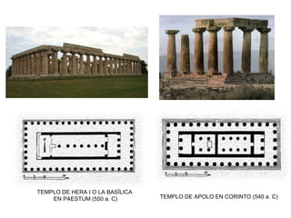 TEMPLO DE HERA I O LA BASÍLICA
EN PAESTUM (550 a. C) TEMPLO DE APOLO EN CORINTO (540 a. C)
 