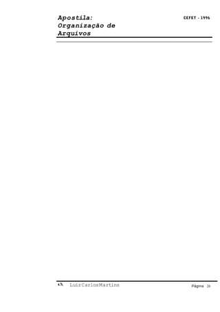 Apostila:                 CEFET - 1996

Organização de
Arquivos




   Luiz Carlos Martins      Página 26
 