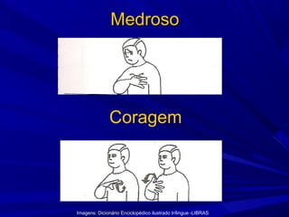 Medroso

Coragem

Imagens: Dicionário Enciclopédico ilustrado trílingue -LIBRAS

 