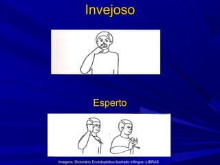 Invejoso

Esperto

Imagens: Dicionário Enciclopédico ilustrado trílingue -LIBRAS

 