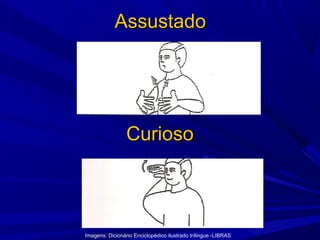 Assustado

Curioso

Imagens: Dicionário Enciclopédico ilustrado trílingue -LIBRAS

 