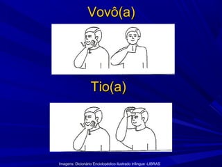 Vovô(a)

Tio(a)

Imagens: Dicionário Enciclopédico ilustrado trílingue -LIBRAS

 