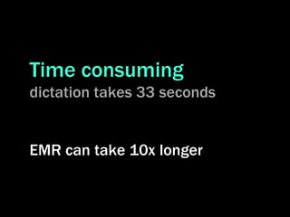 Time consuming
dictation takes 33 seconds


EMR can take 10x longer
 