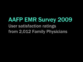 AAFP EMR Survey 2009
User satisfaction ratings
from 2,012 Family Physicians
 
