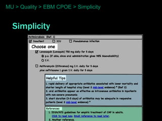 MU > Quality > EBM CPOE > Simplicity


  Simplicity
 