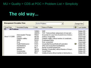 MU > Quality > CDS at POC > Problem List > Simplicity


    The old way...
 