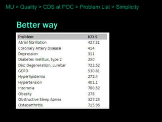 MU > Quality > CDS at POC > Problem List > Simplicity


    Better way
 