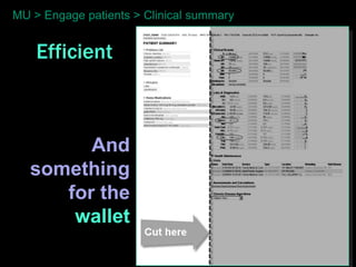 MU > Engage patients > Clinical summary


    Efficient



         And
   something
      for the
       wallet
 